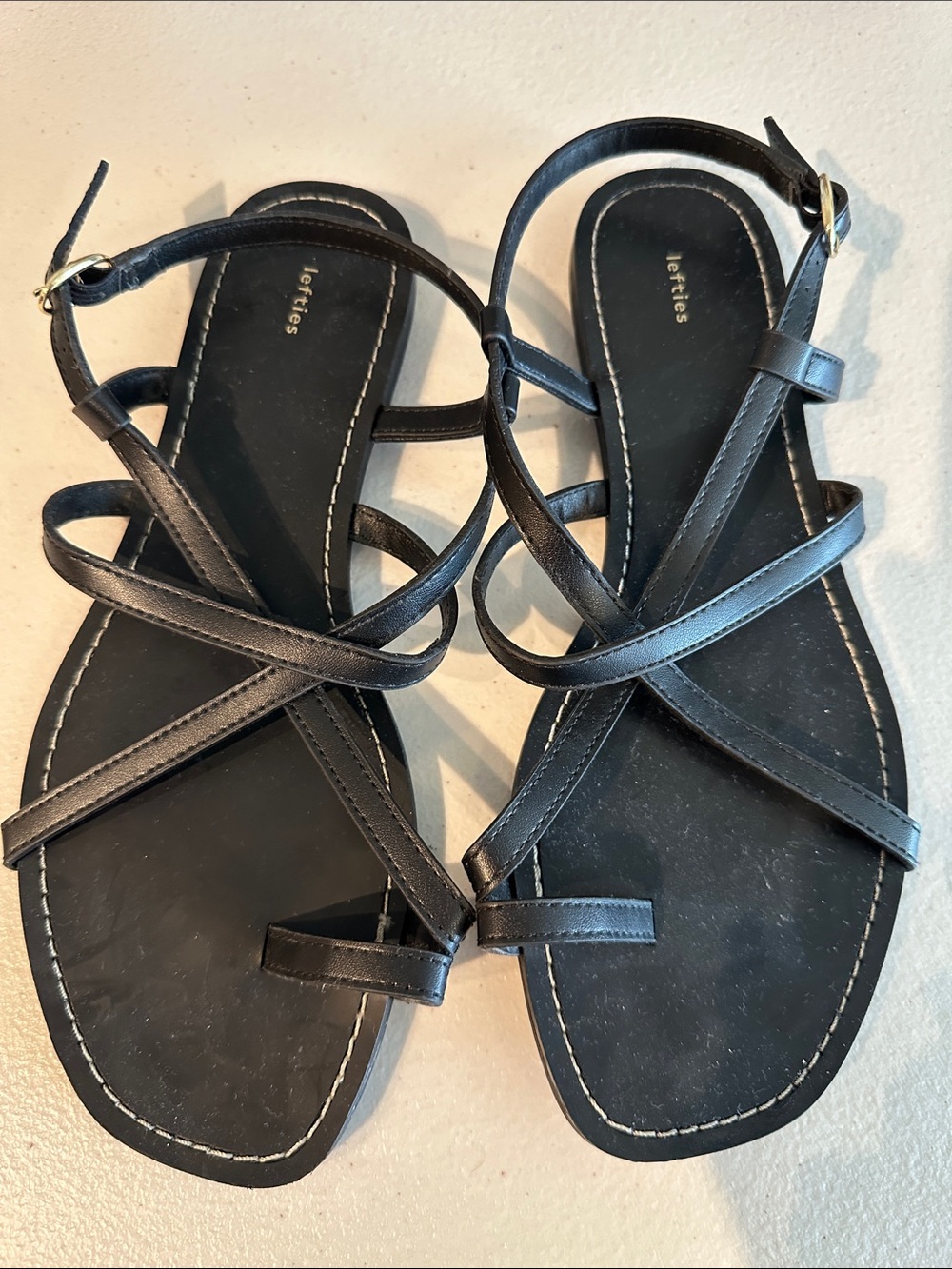 Lefties Black Strappy Women’s Sandals with Adjustable Ankle Buckle